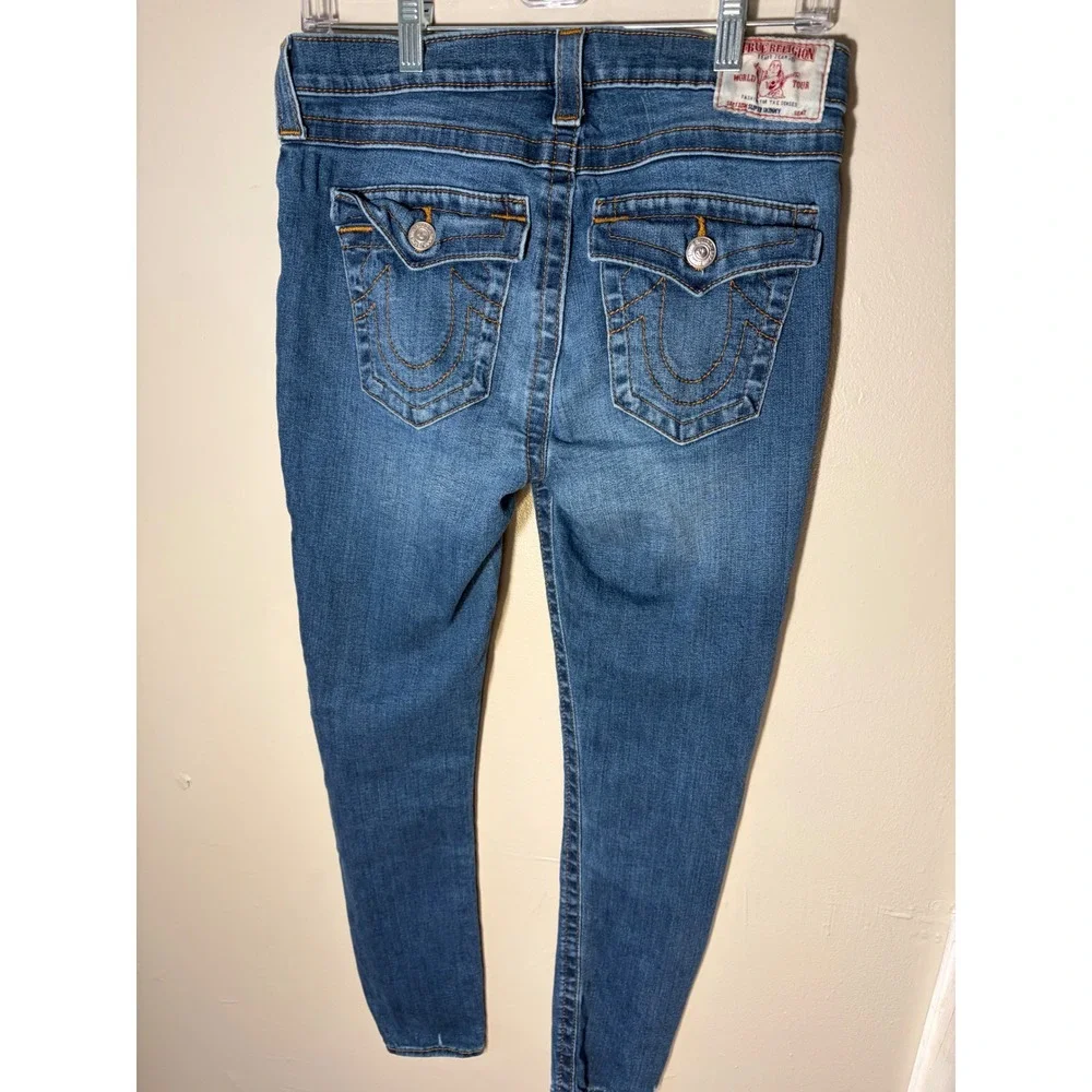 True Religion Mens Super Skinny Distressed Blue Jeans Size 30 Medium Wash